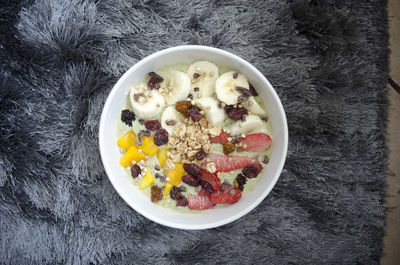 Directly above shot of breakfast served in bowl