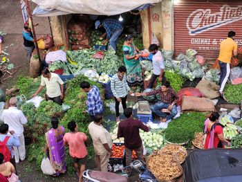 High angle view of people at market stall