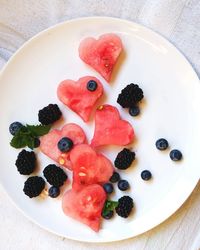 Close-up of served fruit in plate