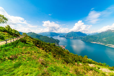 Panorama of lake como, with tremezzina, lenno, lake lugano, photographed from alpe camaggiore.
