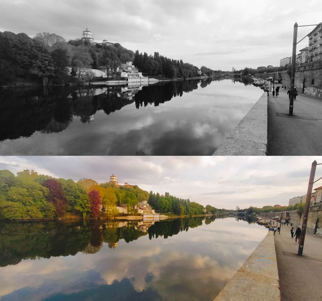 - Before and After - Waterfront Turin Turin Italy Murazzi Di Torino Murazzi B&w b&w street photography B&w Photography B&w Photo B&w Nature Color Colored Photography Tree Lake Autumn Reflecting Pool Mountain