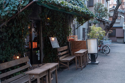 Table and chairs outside of building