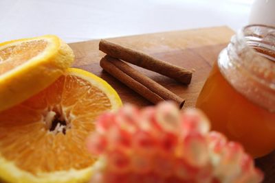 Close-up of bananas on cutting board