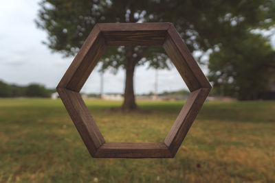 Lifeguard hut on field in park