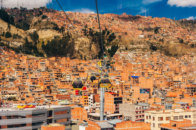 High angle view of townscape against sky