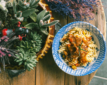 High angle view of food on table