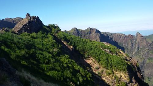 Scenic view of mountains against clear sky