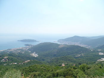 High angle view of landscape against clear sky