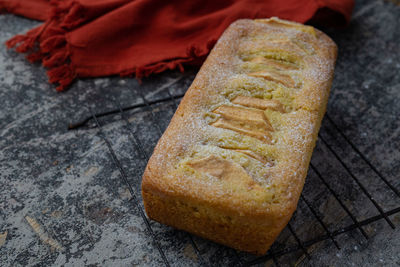 High angle view of bread on cutting board