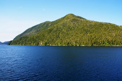 Scenic view of sea against clear blue sky in alaska 