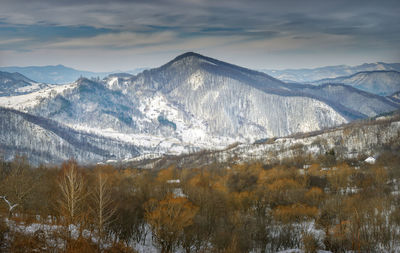 Scenic view of mountains against dramatic sky