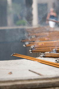 Burning incense sticks at a buddhist temple