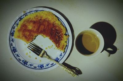 Directly above shot of cake served on table
