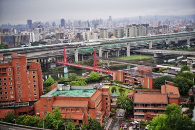 High angle view of buildings in city