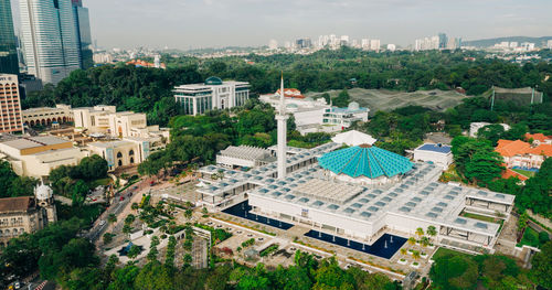 High angle view of buildings in city