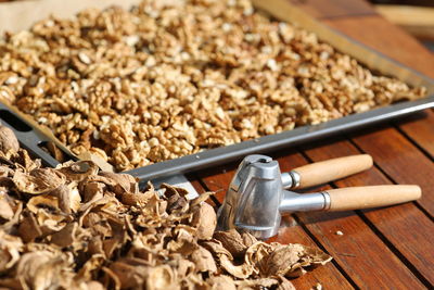 High angle view of breakfast on table