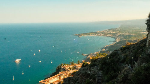 High angle view of sea against clear sky