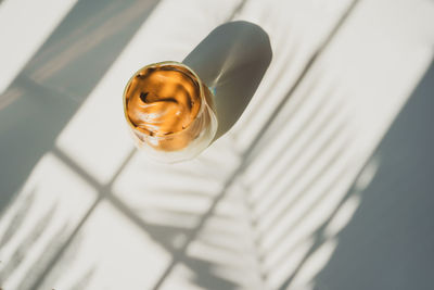 High angle view of coffee on table