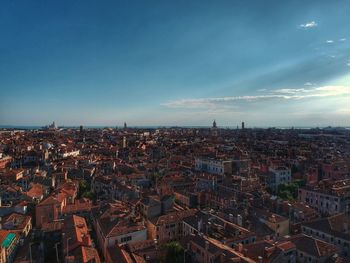 High angle shot of townscape against sky