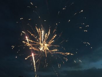 Low angle view of firework display against sky at night