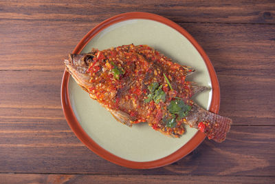 High angle view of food in bowl on table