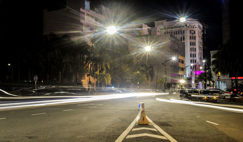 Light trails on road at night