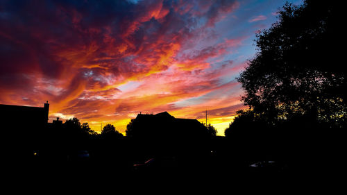 Silhouette trees against sky at sunset