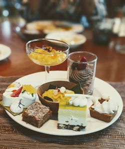 Close-up of desserts on table