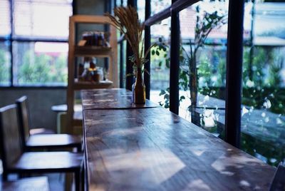 Empty chairs and table in restaurant