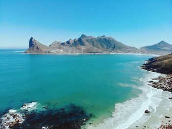 Scenic view of sea against clear blue sky