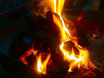 Close-up of bonfire at night