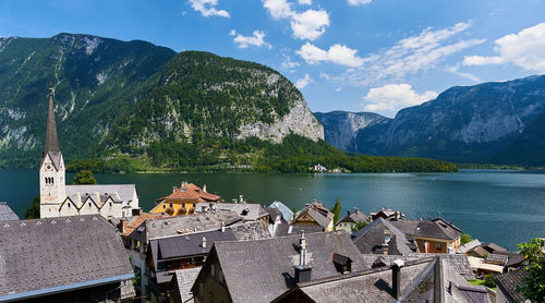 Scenic view of lake against cloudy sky