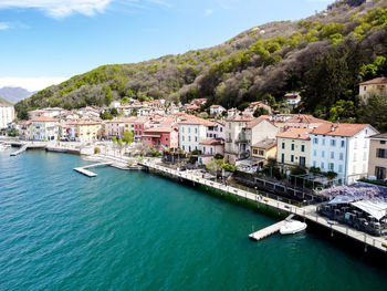 Porto ceresio, varese, lombardy, italy . townscape of porto ceresio