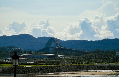 Scenic view of mountains against cloudy sky