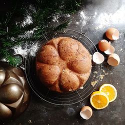 High angle view of breakfast on table
