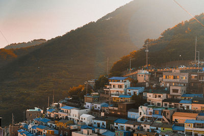 High angle view of townscape against sky