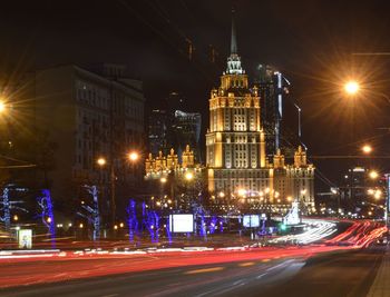 Light trails on city street at night