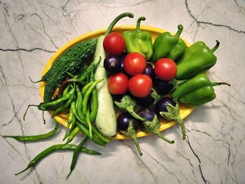 High angle view of tomatoes on table
