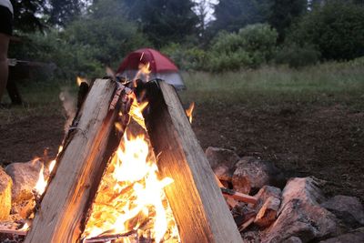 Close-up of campfire at dusk