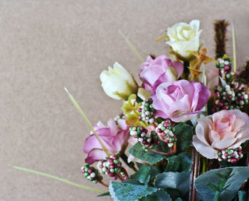 High angle view of rose bouquet