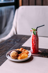 Close-up of breakfast served on table