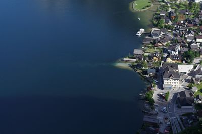 High angle view of river in town