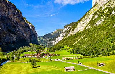 Scenic view of green landscape against sky