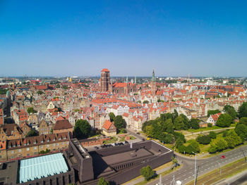 High angle view of buildings in city