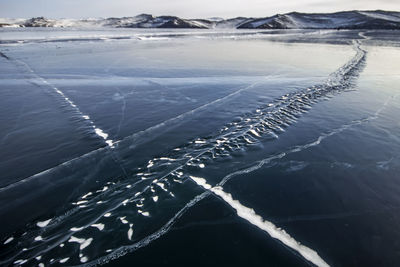High angle view of frozen sea