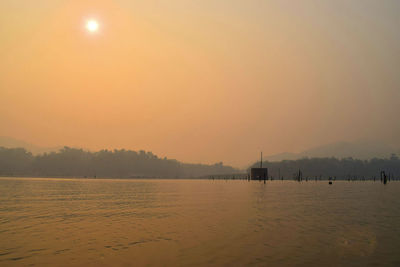 Scenic view of lake against sky during sunset