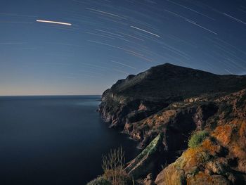 Scenic view of sea against sky at night