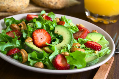 Close-up of salad in bowl on table