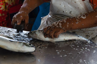 Midsection of person preparing food