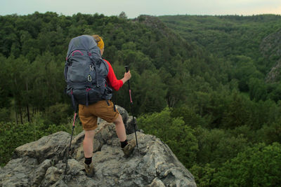 Rear view of man standing on rock